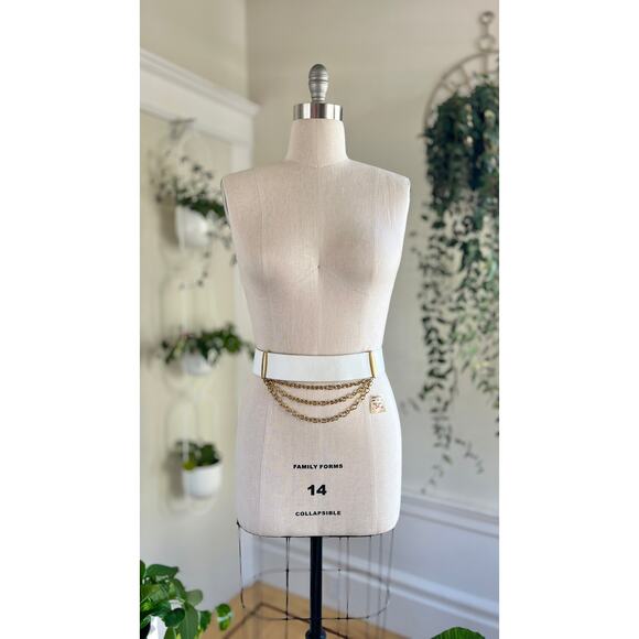 Vintage 1980s NWT Belt 80s White Leather Gold Chain Escada Style Belt Volup